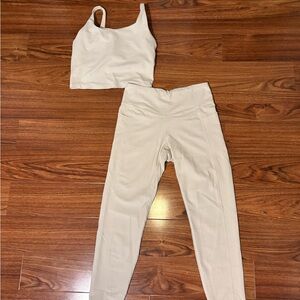 Old Navy Cream Ribbed High-Waist Leggings with Matching Crop Tank